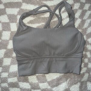 Gray Ribbed Women's Sports Bra